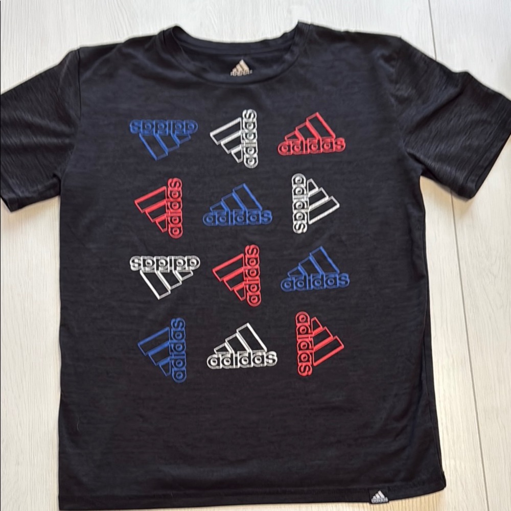 Adidas Black and Red Short Sleeve Tee size 10/12